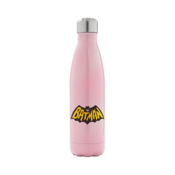 Batman classic logo, Metal mug thermos Pink Iridiscent (Stainless steel), double wall, 500ml
