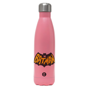 Batman classic logo, Μεταλλικό παγούρι θερμός Ροζ Ματ (Stainless steel), διπλού τοιχώματος, 500ml