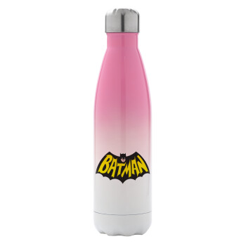 Batman classic logo, Metal mug thermos Pink/White (Stainless steel), double wall, 500ml