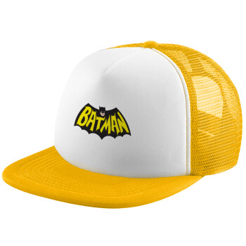 Batman classic logo, Καπέλο παιδικό Soft Trucker με Δίχτυ Κίτρινο/White 