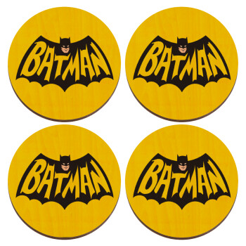 Batman classic logo, ΣΕΤ x4 Σουβέρ ξύλινα στρογγυλά plywood (9cm)