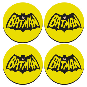 Batman classic logo, ΣΕΤ 4 Σουβέρ ξύλινα στρογγυλά (9cm)