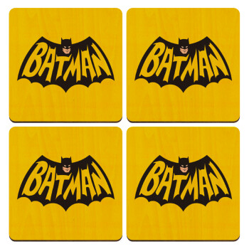 Batman classic logo, ΣΕΤ x4 Σουβέρ ξύλινα τετράγωνα plywood (9cm)