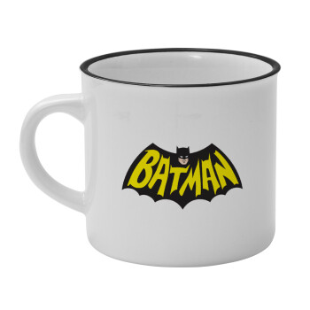 Batman classic logo, Κούπα κεραμική vintage Λευκή/Μαύρη 230ml