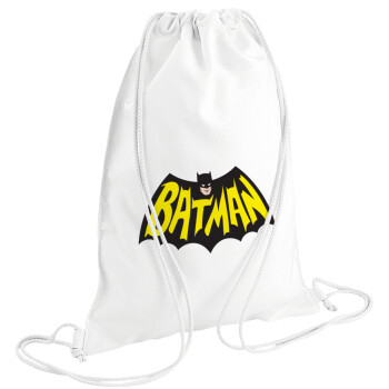Batman classic logo, Τσάντα πλάτης πουγκί GYMBAG λευκή (28x40cm)