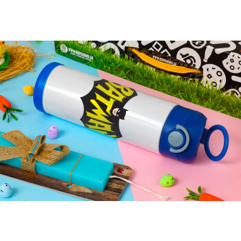 Batman classic logo, Easter candle, Childrens hot water bottle, stainless steel, with safety straw, BLUE (500ml)