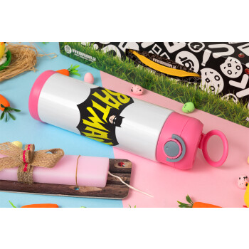 Batman classic logo, Πασχαλινή Λαμπάδα με Παιδικό παγούρι θερμό, ανοξείδωτο, με καλαμάκι ασφαλείας, ΡΟΖ (500ml)