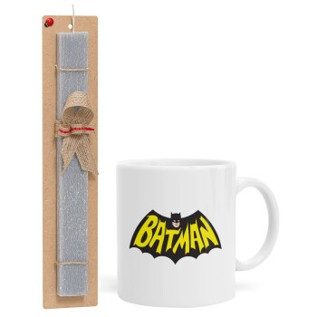 Batman classic logo, Easter Set, Ceramic Cup (330ml) & Easter aromatic flat candle (30cm) (GRAY)