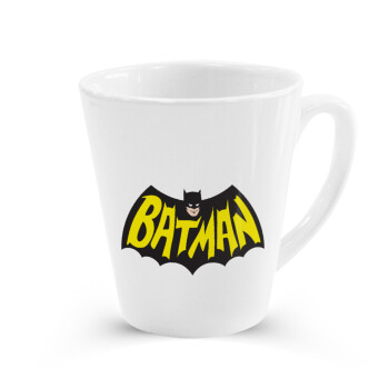 Batman classic logo, Κούπα κωνική Latte Λευκή, κεραμική, 300ml