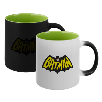 Batman classic logo, Κούπα Μαγική εσωτερικό πράσινο, κεραμική 330ml που αλλάζει χρώμα με το ζεστό ρόφημα (1 τεμάχιο)
