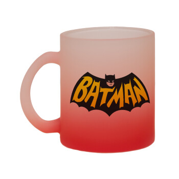 Batman classic logo, Κούπα γυάλινη δίχρωμη με βάση το κόκκινο ματ, 330ml