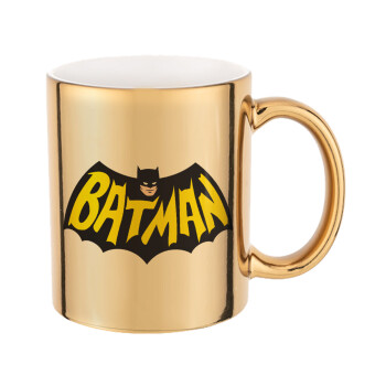 Batman classic logo, Κούπα κεραμική, χρυσή καθρέπτης, 330ml