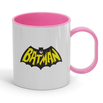 Batman classic logo, Κούπα (πλαστική) (BPA-FREE) Polymer Ροζ για παιδιά, 330ml
