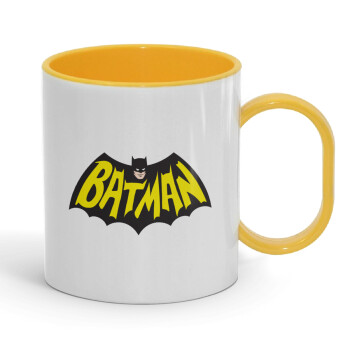 Batman classic logo, Κούπα (πλαστική) (BPA-FREE) Polymer Κίτρινη για παιδιά, 330ml