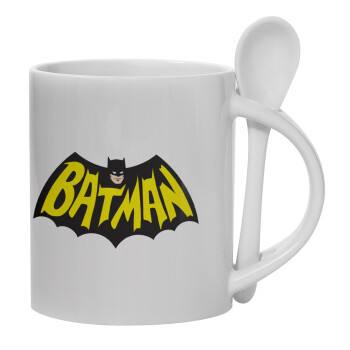 Batman classic logo, Ceramic coffee mug with Spoon, 330ml (1pcs)