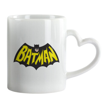 Batman classic logo, Κούπα καρδιά χερούλι λευκή, κεραμική, 330ml