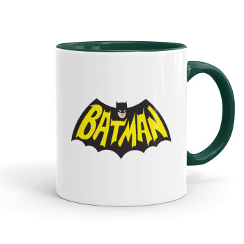 Batman classic logo, Κούπα χρωματιστή πράσινη, κεραμική, 330ml