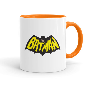 Batman classic logo, Mug colored orange, ceramic, 330ml