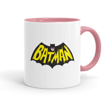 Batman classic logo, Κούπα χρωματιστή ροζ, κεραμική, 330ml