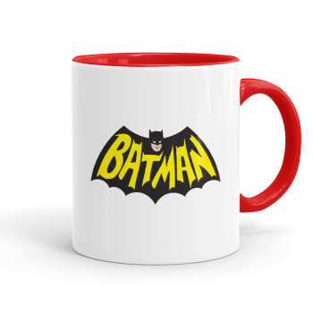 Batman classic logo, Κούπα χρωματιστή κόκκινη, κεραμική, 330ml