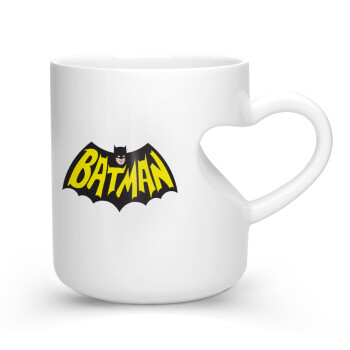 Batman classic logo, Κούπα καρδιά λευκή, κεραμική, 330ml