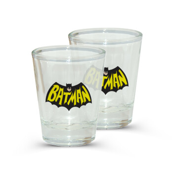 Batman classic logo, Σφηνοπότηρα γυάλινα 45ml διάφανα (2 τεμάχια)