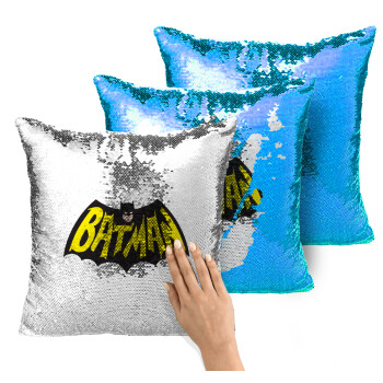 Batman classic logo, Μαξιλάρι καναπέ Μαγικό Μπλε με πούλιες 40x40cm περιέχεται το γέμισμα