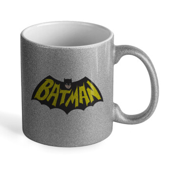 Batman classic logo, Κούπα Ασημένια Glitter που γυαλίζει, κεραμική, 330ml