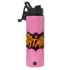 Metallic water bottle with safety lid, 850ml aluminum