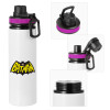 Metallic water bottle with safety lid, 850ml aluminum