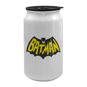 Batman classic logo, Κούπα ταξιδιού μεταλλική με καπάκι (tin-can) 500ml