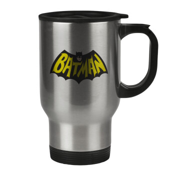 Batman classic logo, Κούπα ταξιδιού ανοξείδωτη με καπάκι, διπλού τοιχώματος (θερμό) 450ml