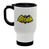 Batman classic logo, Κούπα ταξιδιού ανοξείδωτη με καπάκι, διπλού τοιχώματος (θερμό) λευκή 450ml