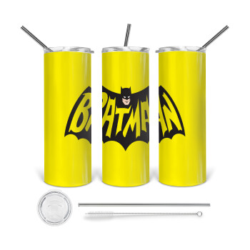 Batman classic logo, 360 Eco friendly stainless steel tumbler 600ml, with metal straw & cleaning brush