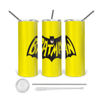 Batman classic logo, Tumbler stainless steel 600ml, with metal straw & cleaning brush