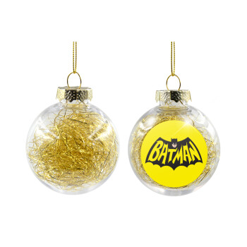 Batman classic logo, Χριστουγεννιάτικη μπάλα δένδρου διάφανη με χρυσό γέμισμα 8cm