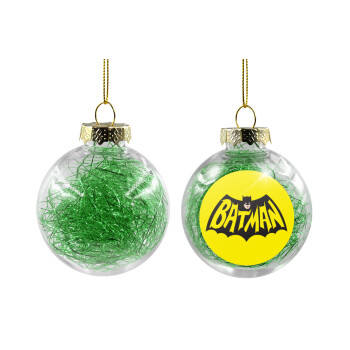 Batman classic logo, Χριστουγεννιάτικη μπάλα δένδρου διάφανη με πράσινο γέμισμα 8cm