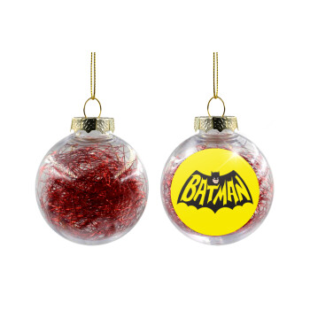 Batman classic logo, Χριστουγεννιάτικη μπάλα δένδρου διάφανη με κόκκινο γέμισμα 8cm
