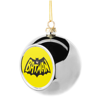 Batman classic logo, Χριστουγεννιάτικη μπάλα δένδρου Ασημένια 8cm