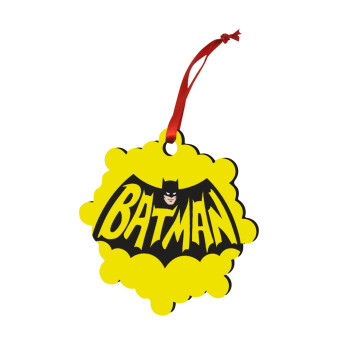 Batman classic logo, Χριστουγεννιάτικο στολίδι snowflake ξύλινο 7.5cm