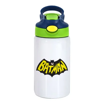 Batman classic logo, Παιδικό παγούρι θερμό, ανοξείδωτο, με καλαμάκι ασφαλείας, πράσινο/μπλε (350ml)