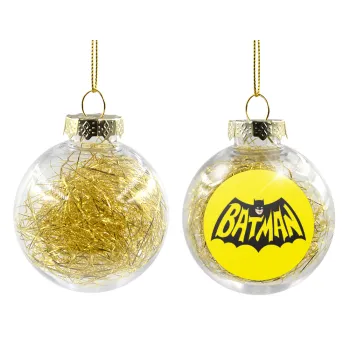 Batman classic logo, Transparent Christmas tree ball ornament with gold filling 8cm