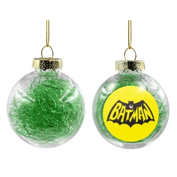 Batman classic logo, Transparent Christmas tree ball ornament with green filling 8cm