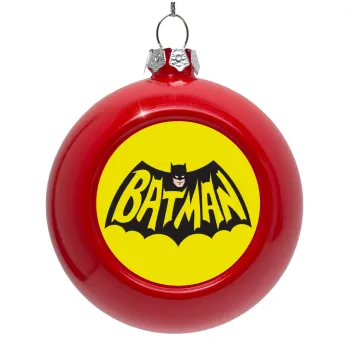 Batman classic logo, Red Christmas tree ornament bauble 8cm