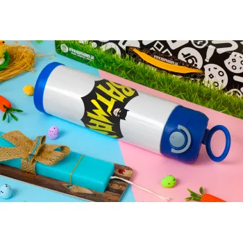 Batman classic logo, Easter candle, Childrens hot water bottle, stainless steel, with safety straw, BLUE (500ml)