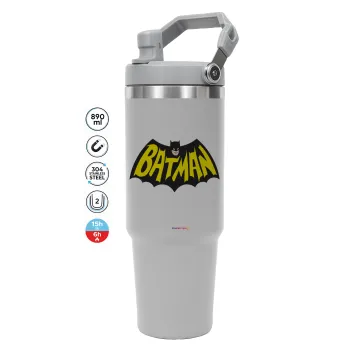 Batman classic logo, ΓΚΡΙ χρώματος Θερμός Ανοξείδωτο 890ml (30oz) με χερούλι