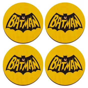 Batman classic logo, ΣΕΤ x4 Σουβέρ ξύλινα στρογγυλά plywood (9cm)