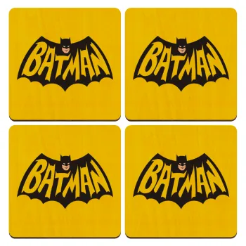 Batman classic logo, ΣΕΤ x4 Σουβέρ ξύλινα τετράγωνα plywood (9cm)