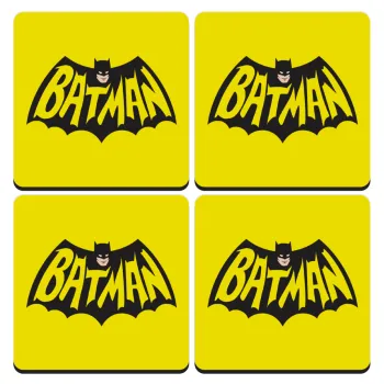 Batman classic logo, ΣΕΤ 4 Σουβέρ ξύλινα τετράγωνα (9cm)