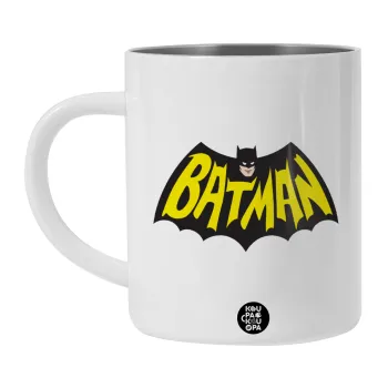Batman classic logo, Λευκή Ανοξείδωτη Μεταλλική Κούπα 450ml - Διπλού Τοιχώματος 